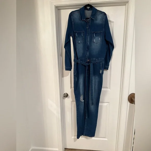 Fashion Nova Blue Denim Jumpsuit - Picture 3 of 4